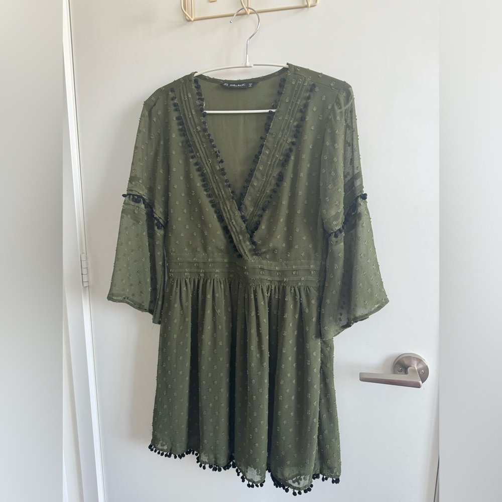 Zara khaki v-neck summer mini dress